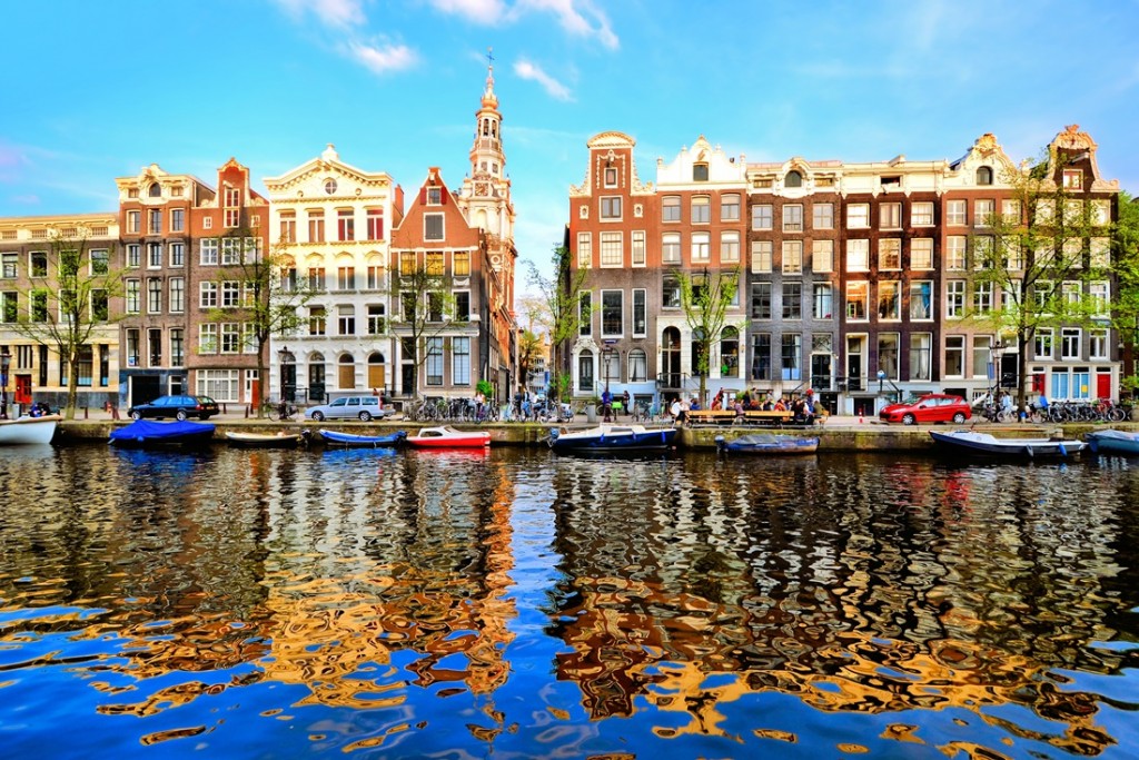 Canal houses of Amsterdam with reflection