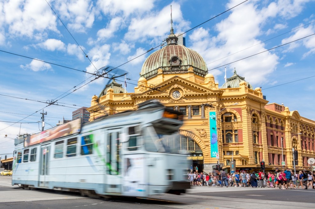 Flinders Street Station and Tram in Melbourne, Australia