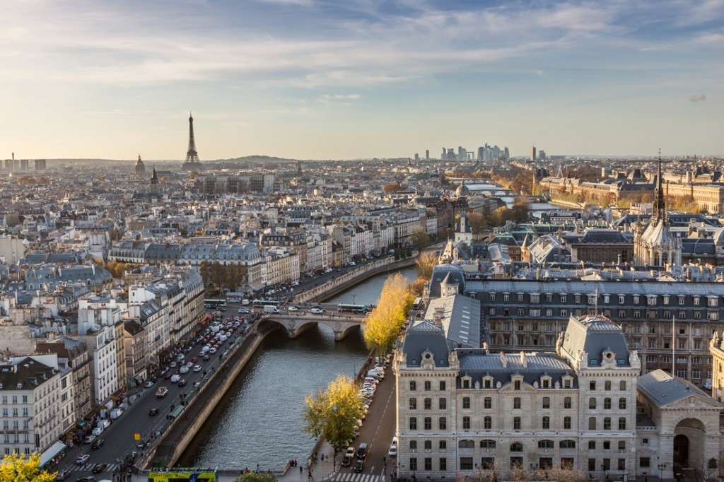 Aerial view of Paris city with Eiffel tower